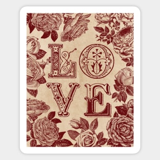 Love Rose Art on Old Paper Sticker